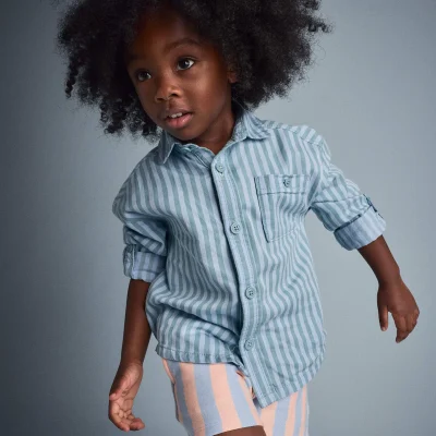 Toddler Boy Button-Down Long-Sleeve Shirt in Stripes - Blue