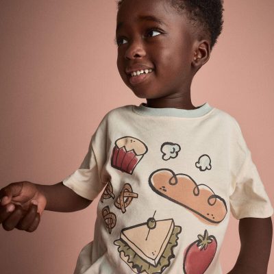 Toddler 'Happy Tummy' Relaxed Tee in Food Print - Cream