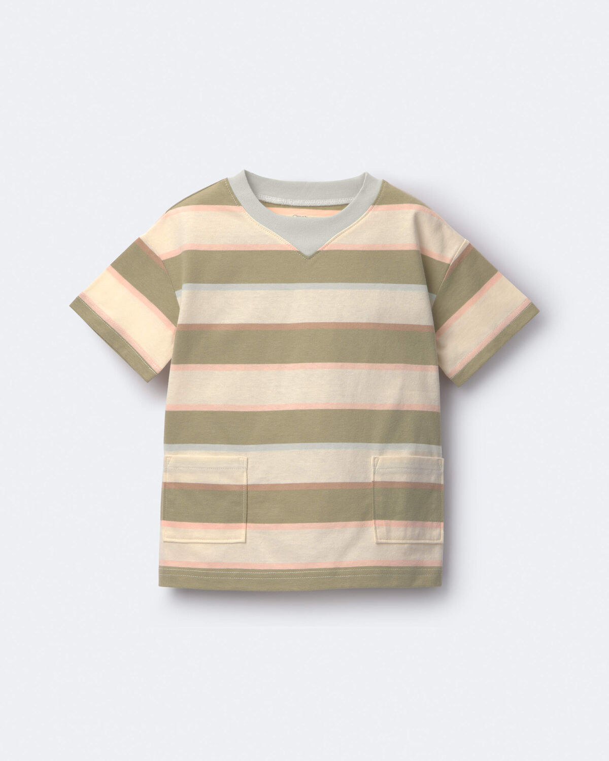 Toddler Boy Otter Pocket Tee in Stripes - Cream/Light Blue - Image 2