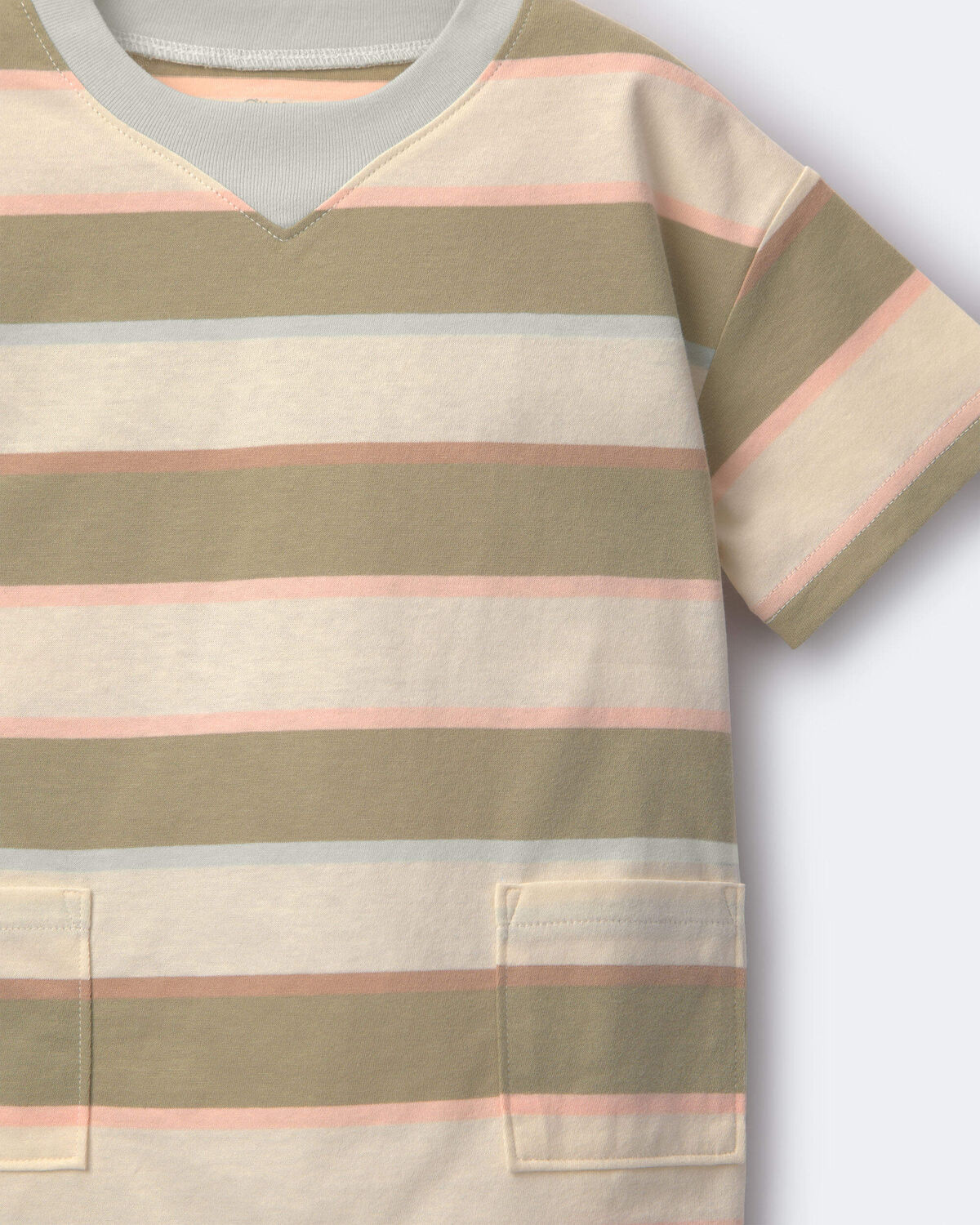 Toddler Boy Otter Pocket Tee in Stripes - Cream/Light Blue - Image 5