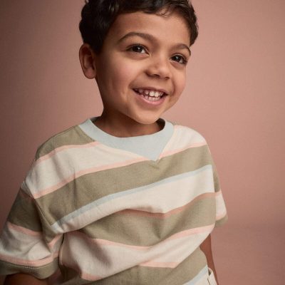 Toddler Boy Otter Pocket Tee in Stripes - Cream/Light Blue