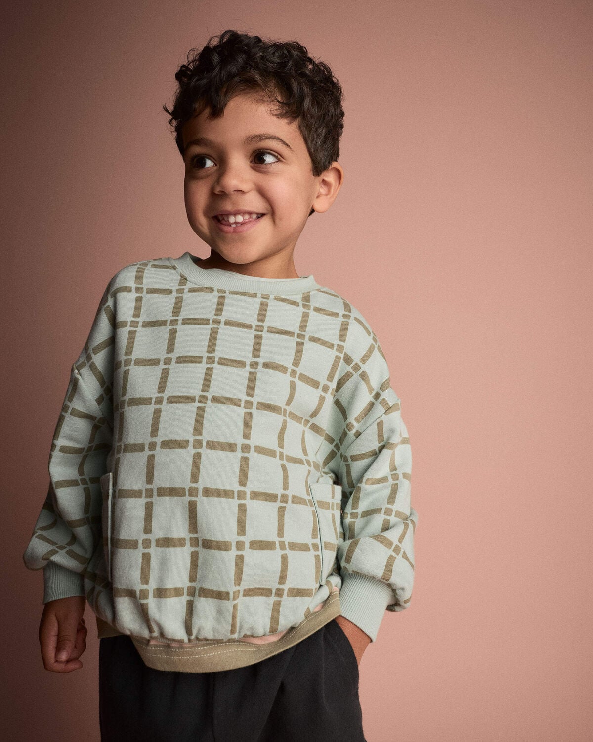 Toddler Otter Sweatshirt™ with Pockets in Checkered Print - Light Blue