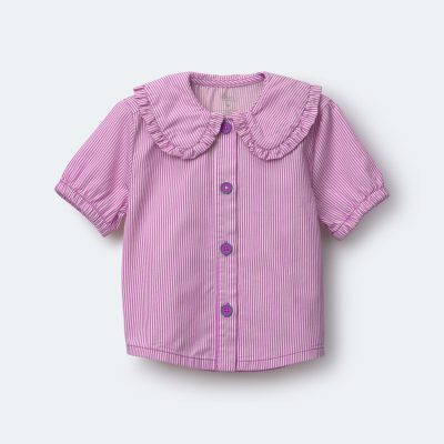 Toddler Girl Peter Pan Collar Top in Stripes - Pink