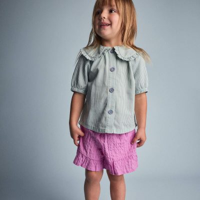 Toddler Girl Peter Pan Collar Top in Stripes - Teal