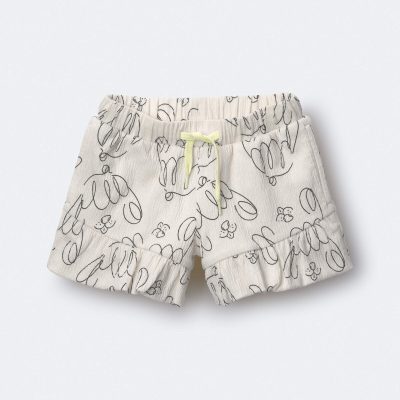 Toddler Girl Ruffle Butterfly Shorts in Dog Print - Cream