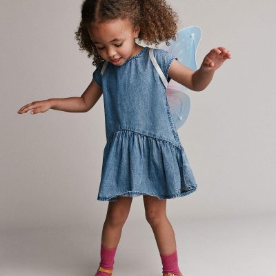 Toddler Girl Asymmetrical Drop-Waist Dress in Denim