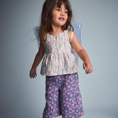 Toddler Girl Peplum Tank Top in Wildflower Print - Cream