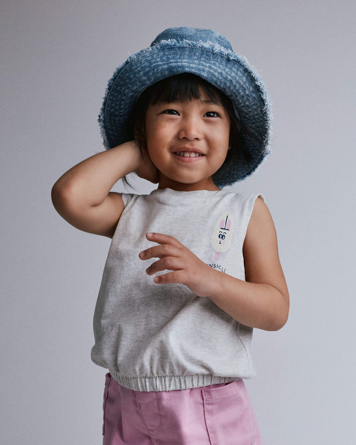 Toddler Girl 'Bunsicle' Elastic Waist Tank - Heather Grey - Image 3