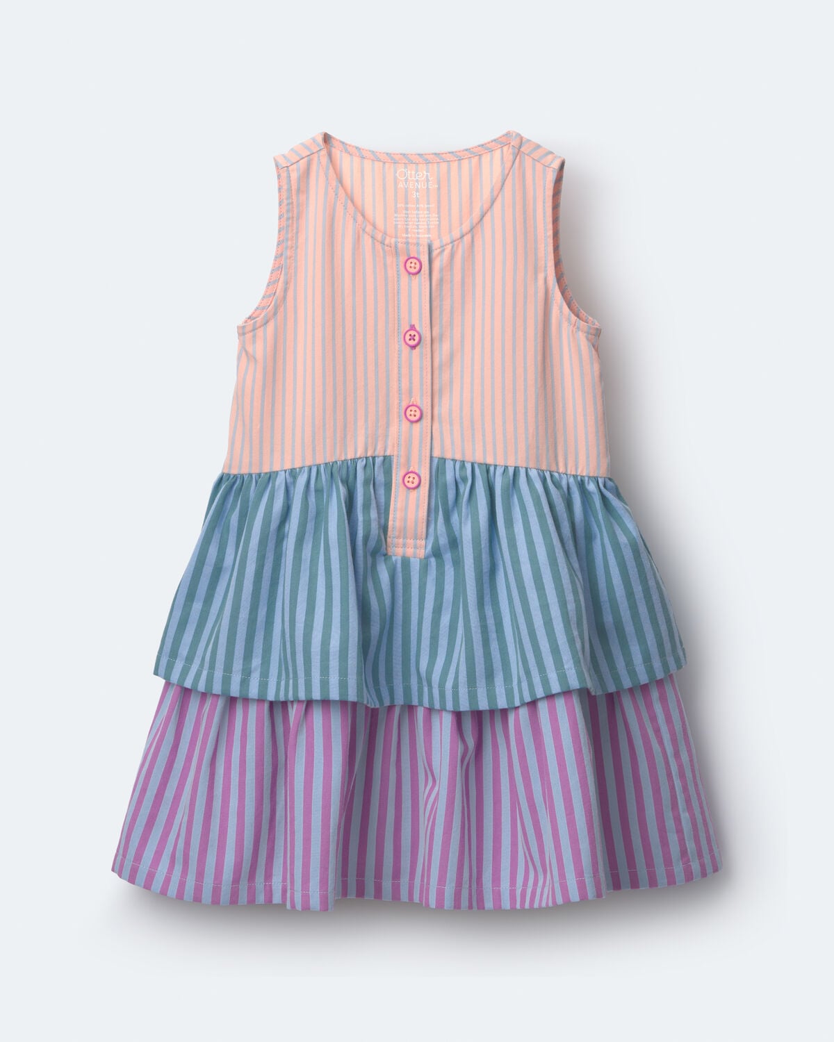 Toddler Girl Tiered Drop-Waist Dress in Stripes - Blue/Purple - Image 2