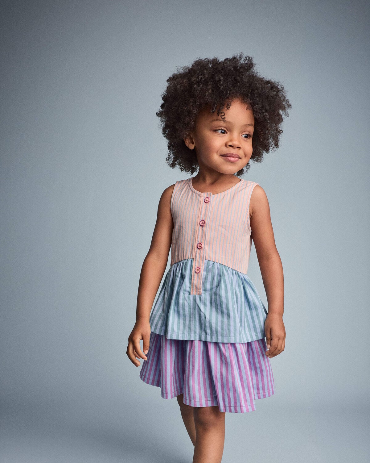 Toddler Girl Tiered Drop-Waist Dress in Stripes - Blue/Purple - Image 3
