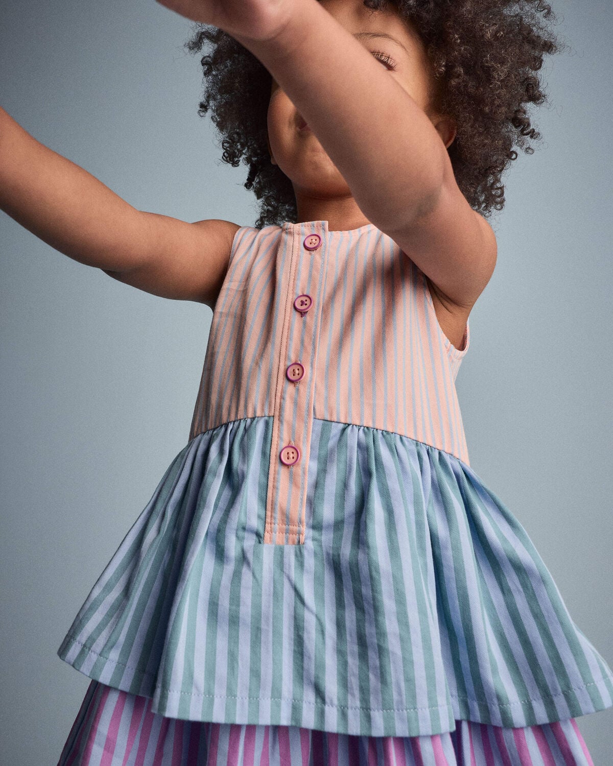 Toddler Girl Tiered Drop-Waist Dress in Stripes - Blue/Purple - Image 4