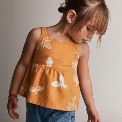 Toddler Girl Peplum Tank Top in Plant Print - Golden Yellow