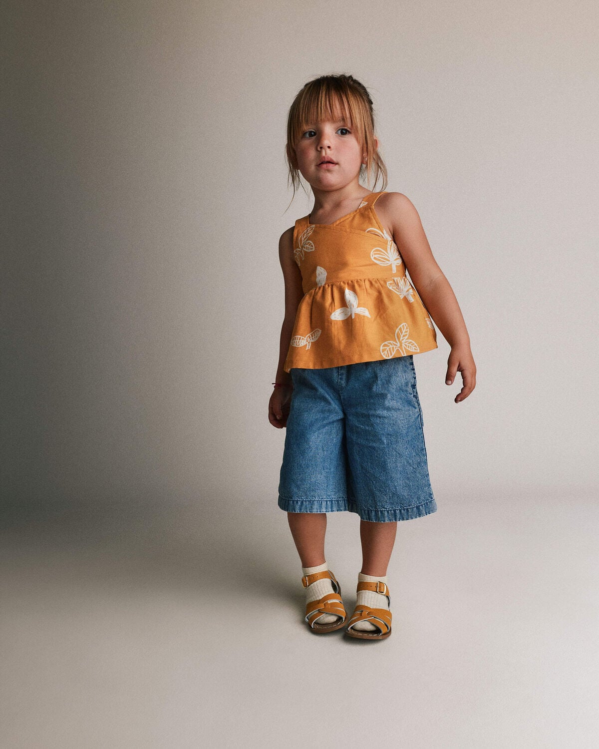 Toddler Girl Peplum Tank Top in Plant Print - Golden Yellow - Image 3