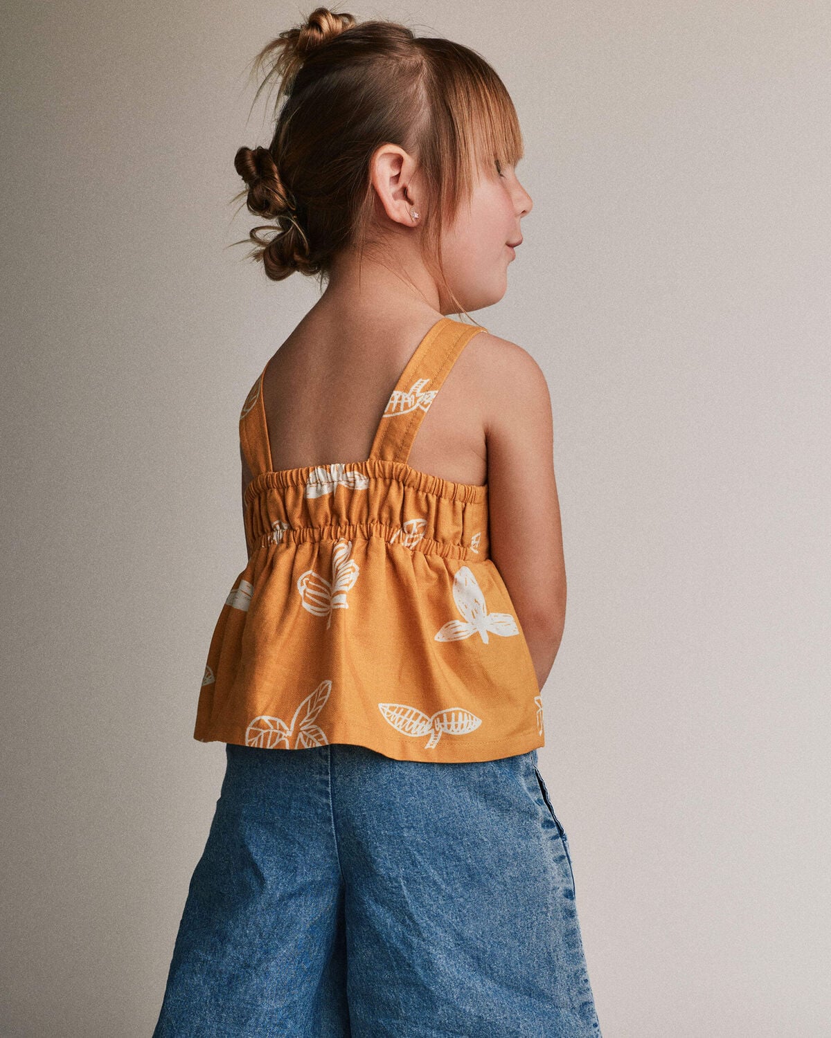 Toddler Girl Peplum Tank Top in Plant Print - Golden Yellow - Image 4
