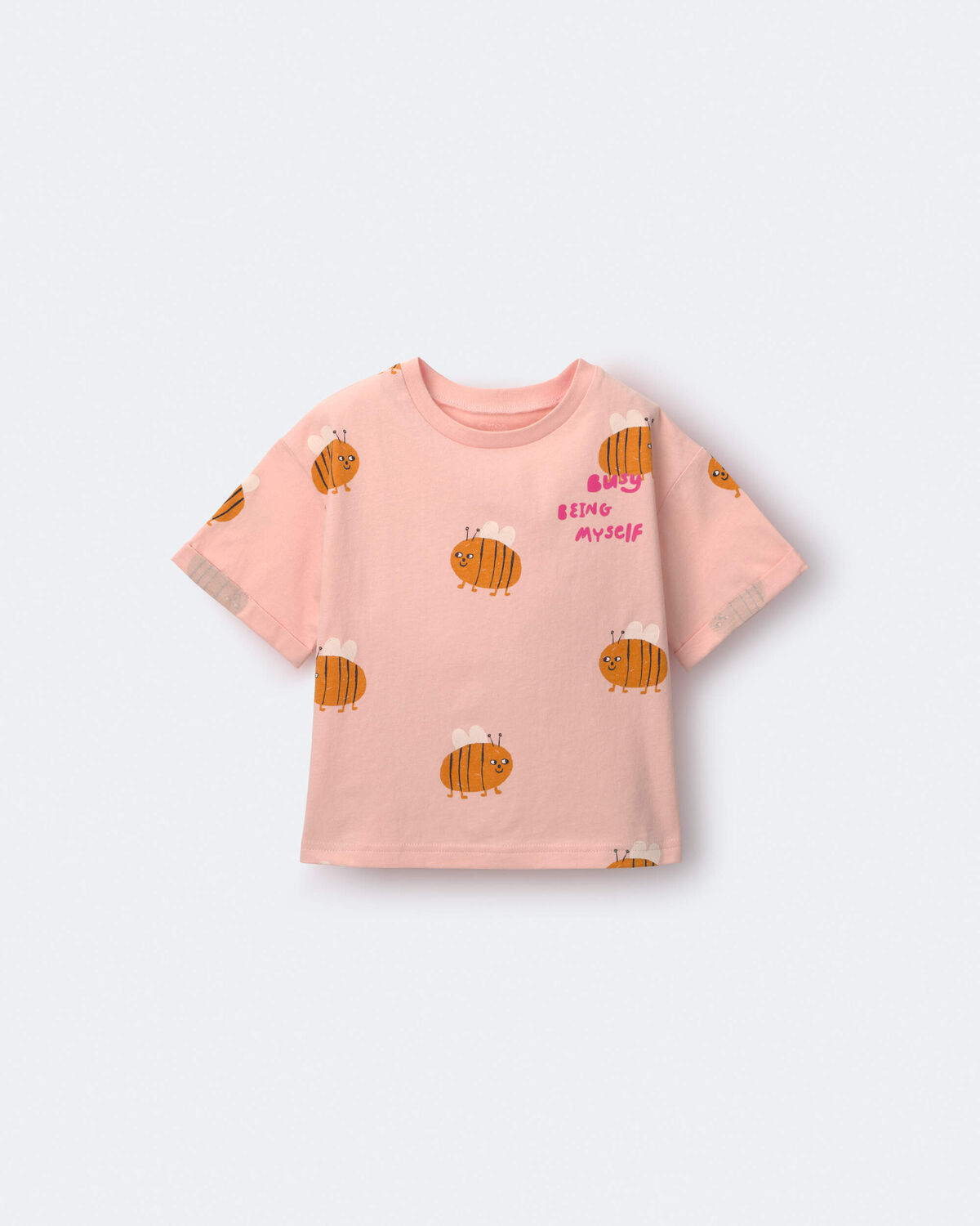 Toddler Girl Rolled Cuff Tee in Bee Print - Light Pink - Image 2