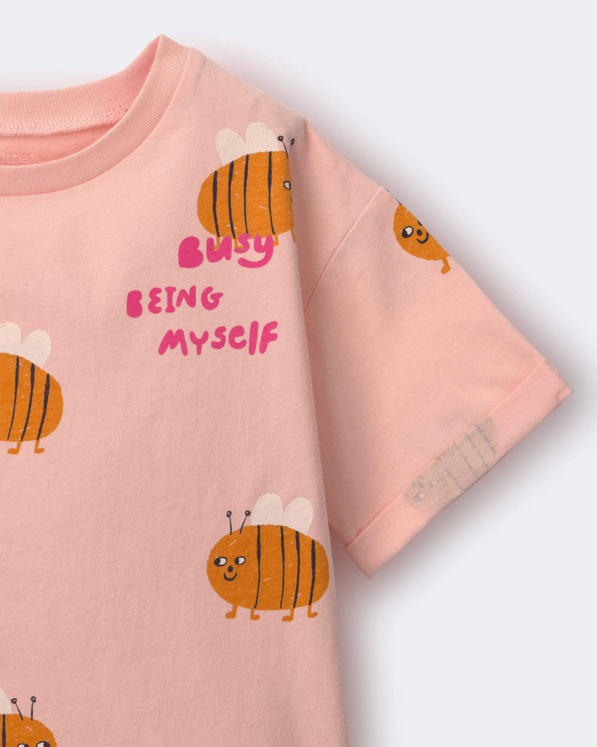 Toddler Girl Rolled Cuff Tee in Bee Print - Light Pink - Image 6