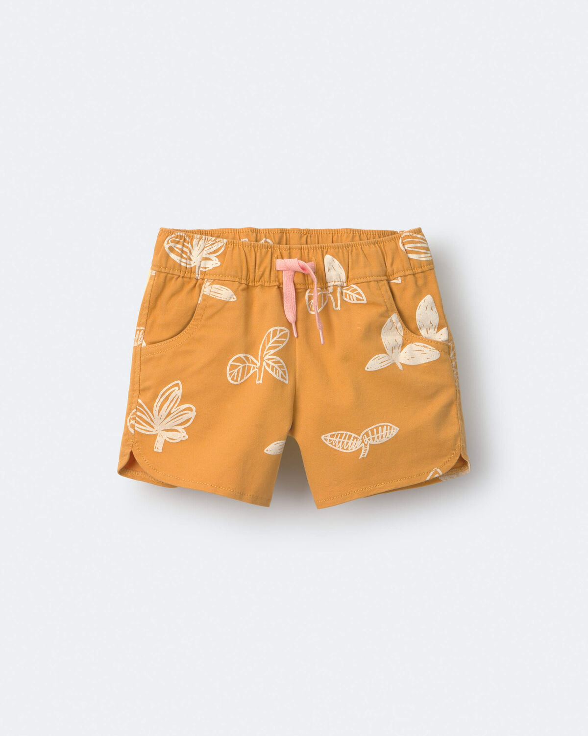 Toddler Girl Dolphin Hem Short in Plant Print - Golden Yellow - Image 2