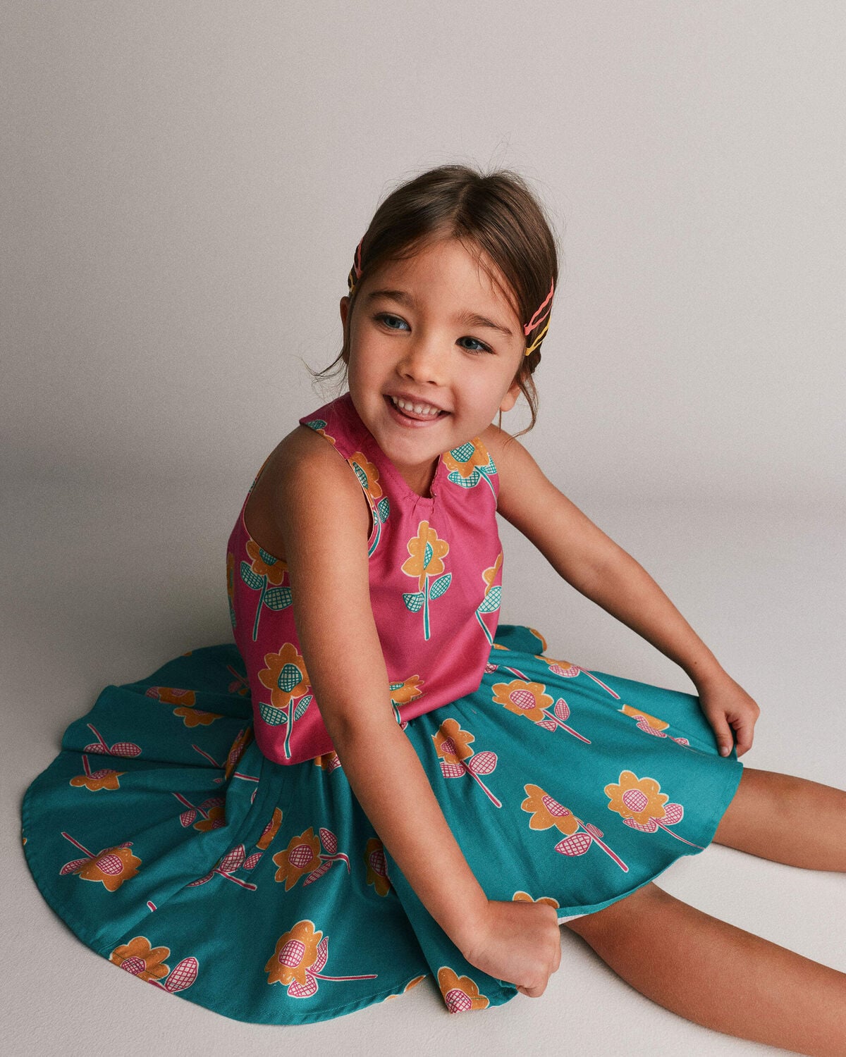 Toddler Girl Reversible Cross-Back Top in Floral Print - Hot Pink - Image 4