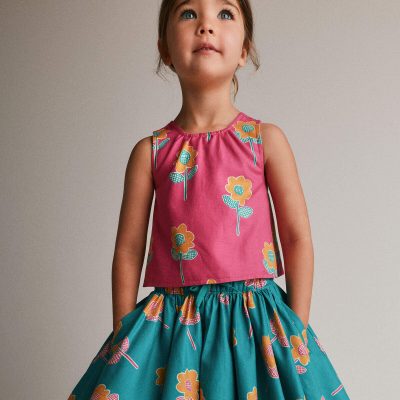 Toddler Girl Reversible Cross-Back Top in Floral Print - Hot Pink