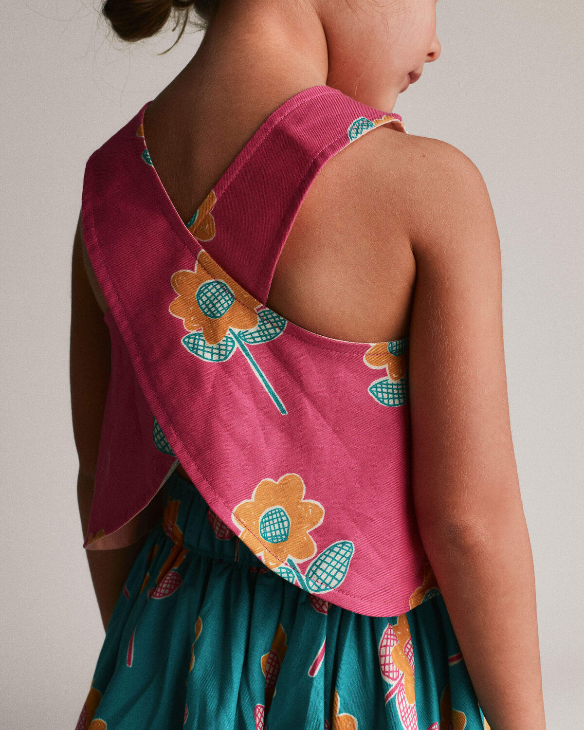 Toddler Girl Reversible Cross-Back Top in Floral Print - Hot Pink - Image 5