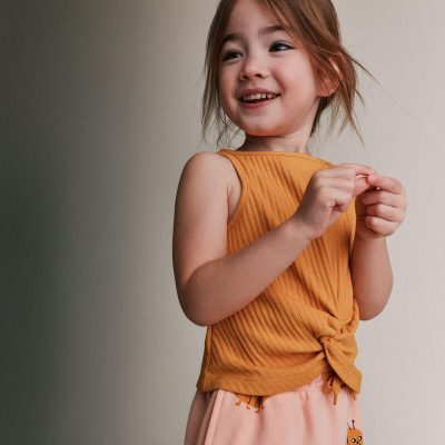 Toddler Girl Tie-Front Ribbed Tank - Golden Yellow