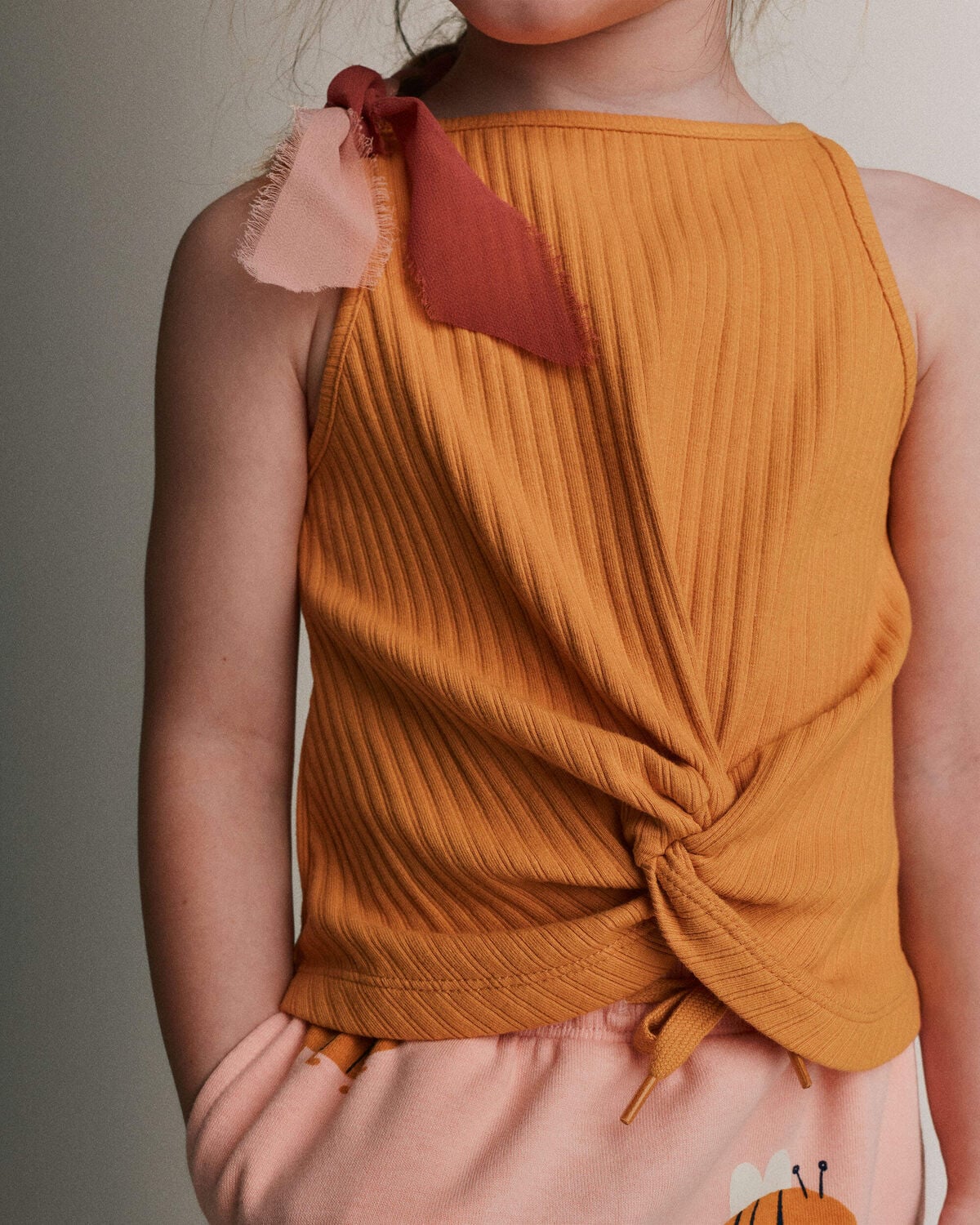 Toddler Girl Tie-Front Ribbed Tank - Golden Yellow - Image 3