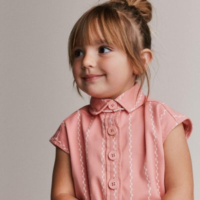 Toddler Girl Sleeveless Button-Down Top in Stripes - Light Pink