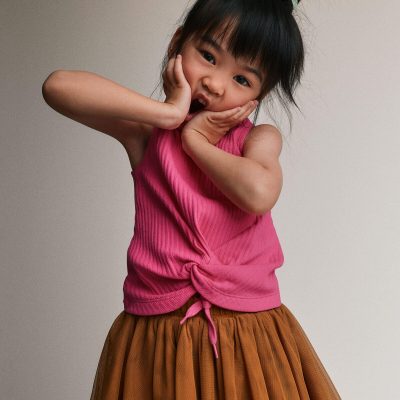 Toddler Girl Tie-Front Ribbed Tank - Hot Pink