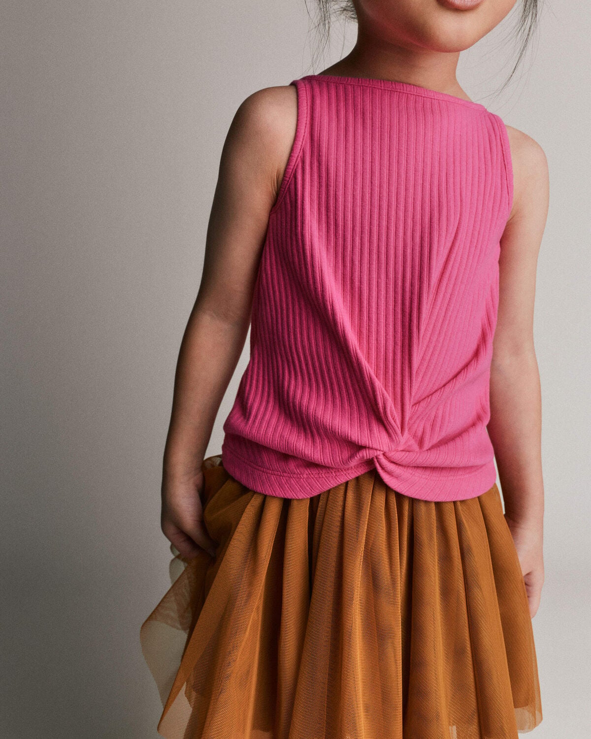 Toddler Girl Tie-Front Ribbed Tank - Hot Pink - Image 3