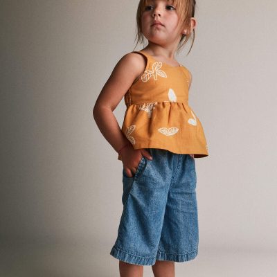 Toddler Girl Wide-Leg Cropped Pant in Chambray