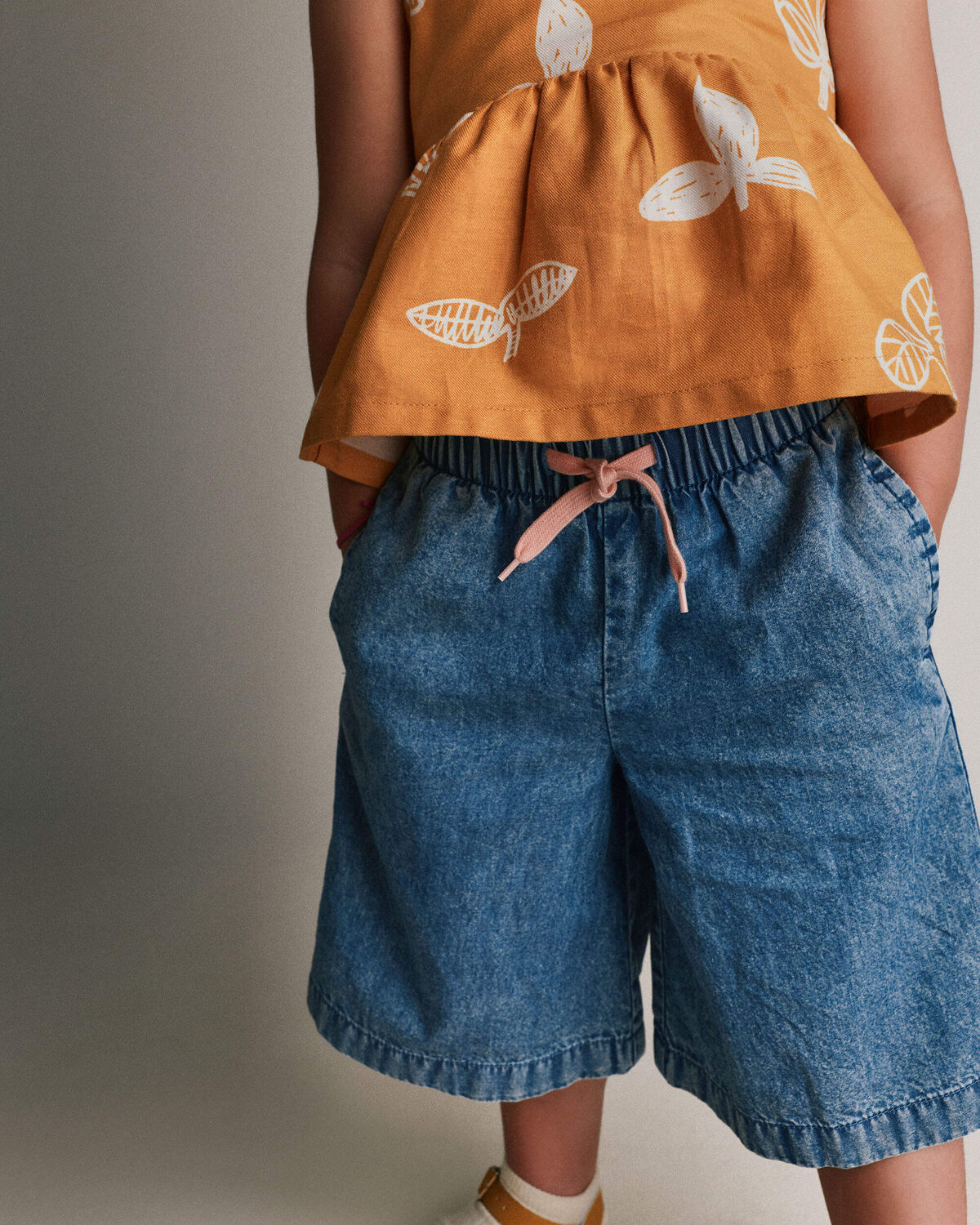 Toddler Girl Wide-Leg Cropped Pant in Chambray - Image 3