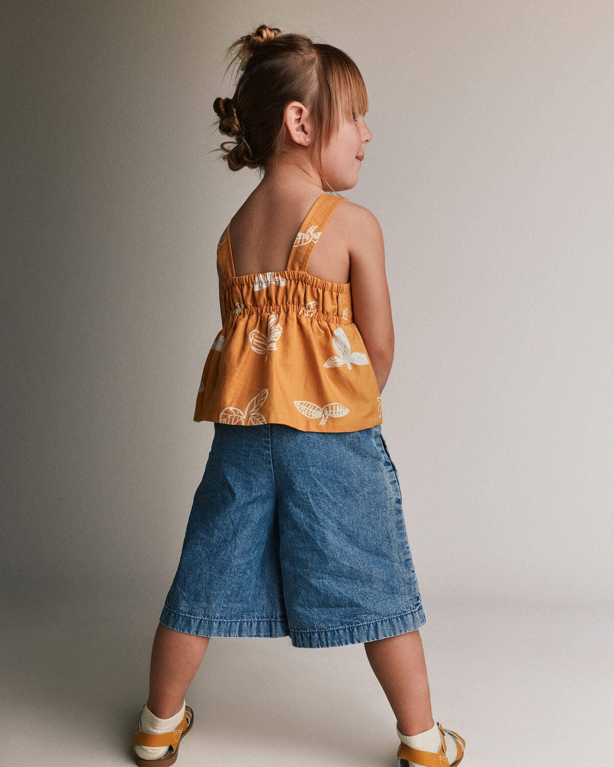Toddler Girl Wide-Leg Cropped Pant in Chambray - Image 4