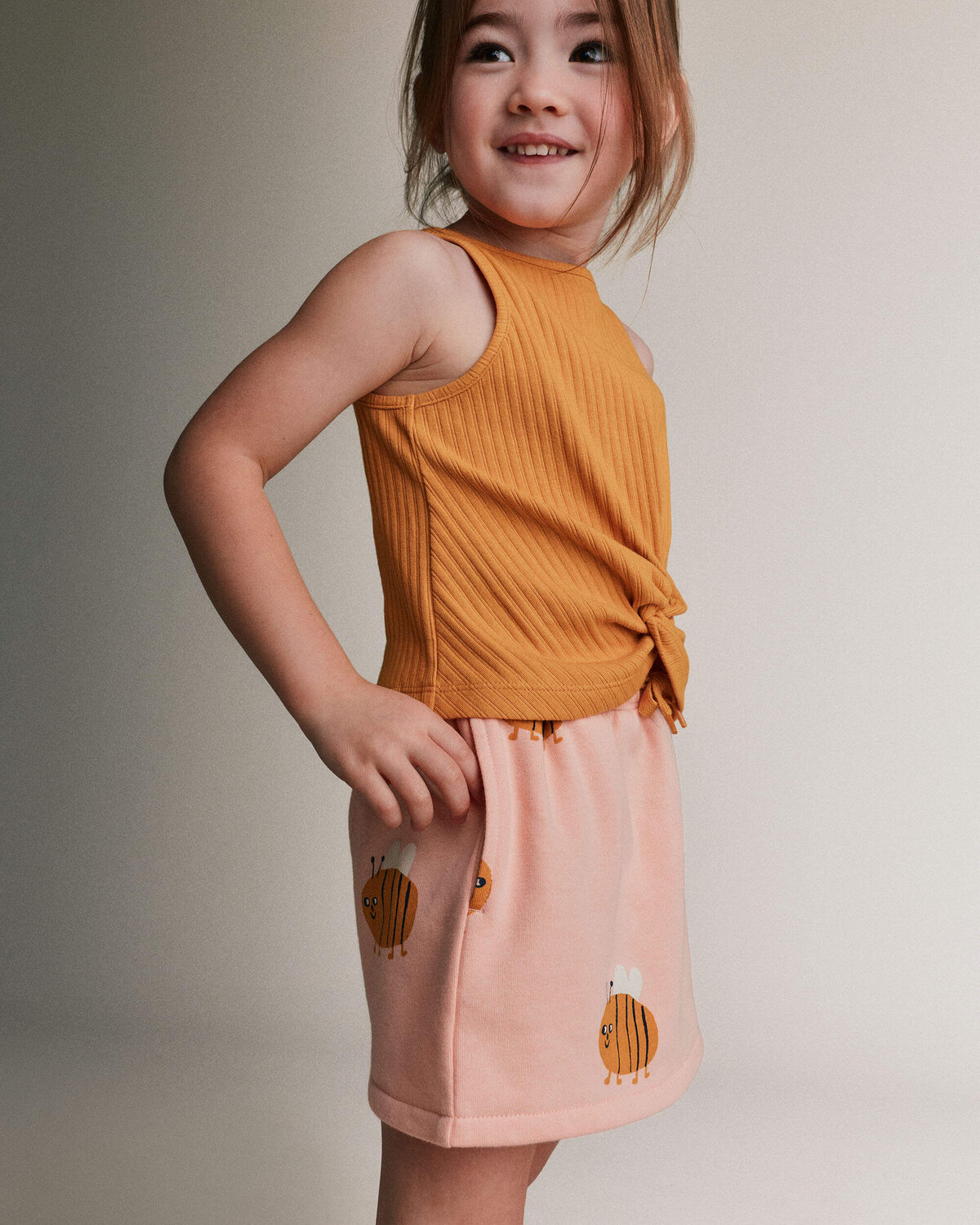 Toddler Girl Pull-On Skirt with Pockets in Bee Print - Light Pink - Image 3