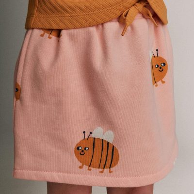 Toddler Girl Pull-On Skirt with Pockets in Bee Print - Light Pink