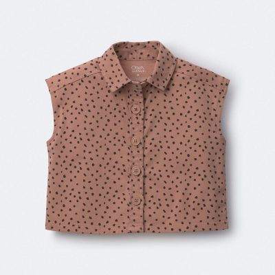 Toddler Girl Sleeveless Button-Down Top in Dot Print - Tan