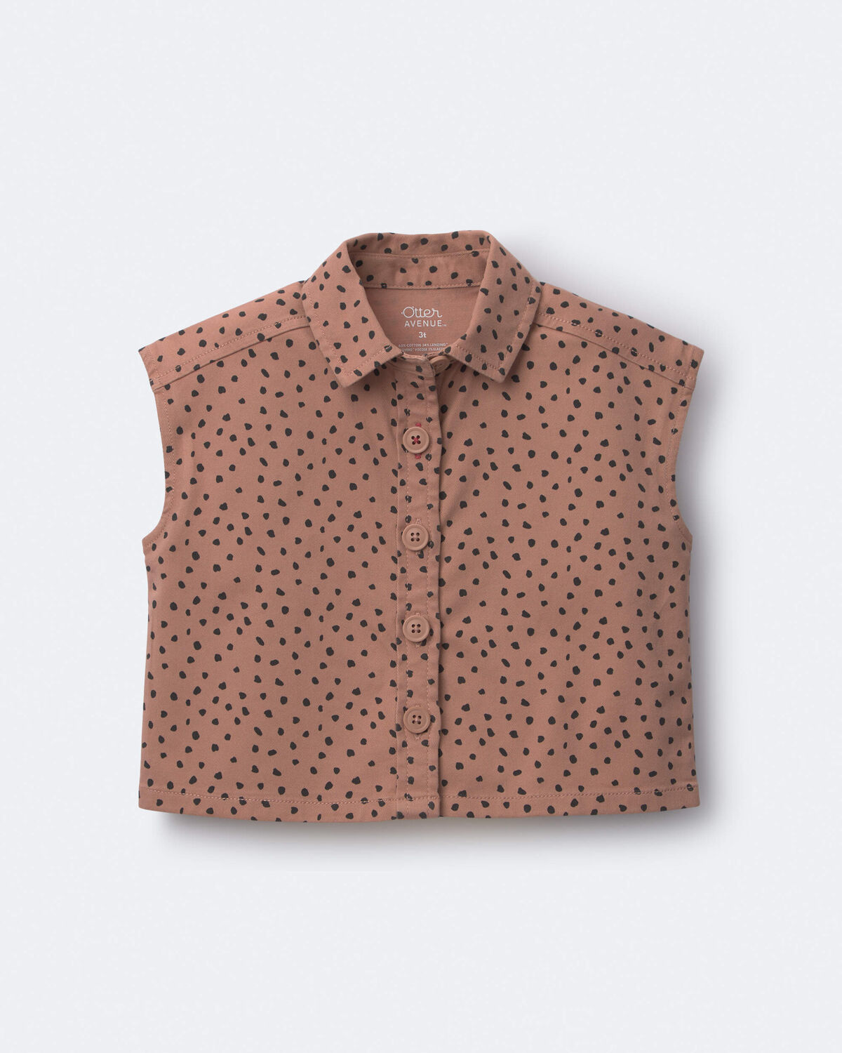 Toddler Girl Sleeveless Button-Down Top in Dot Print - Tan