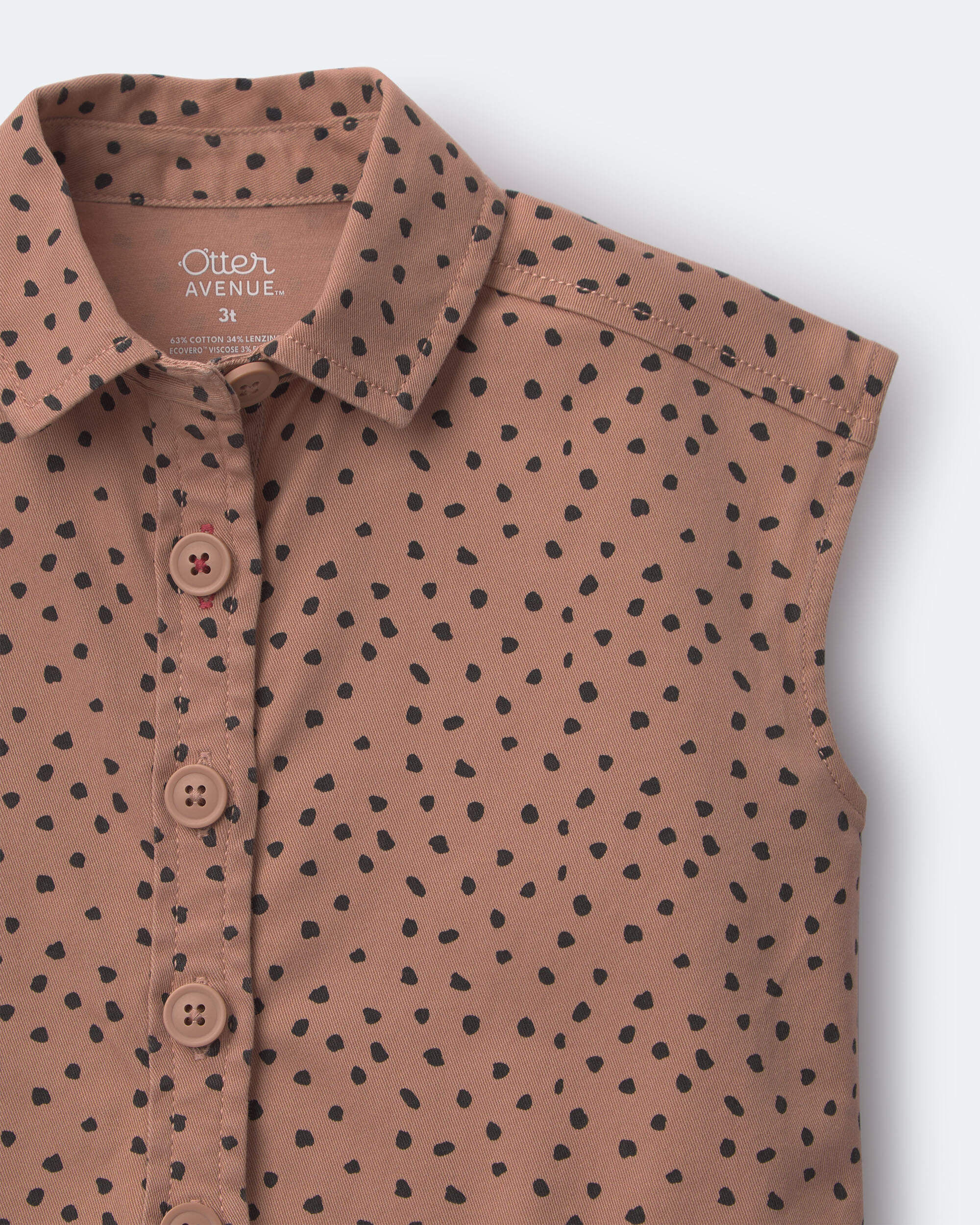 Toddler Girl Sleeveless Button-Down Top in Dot Print - Tan - Image 3