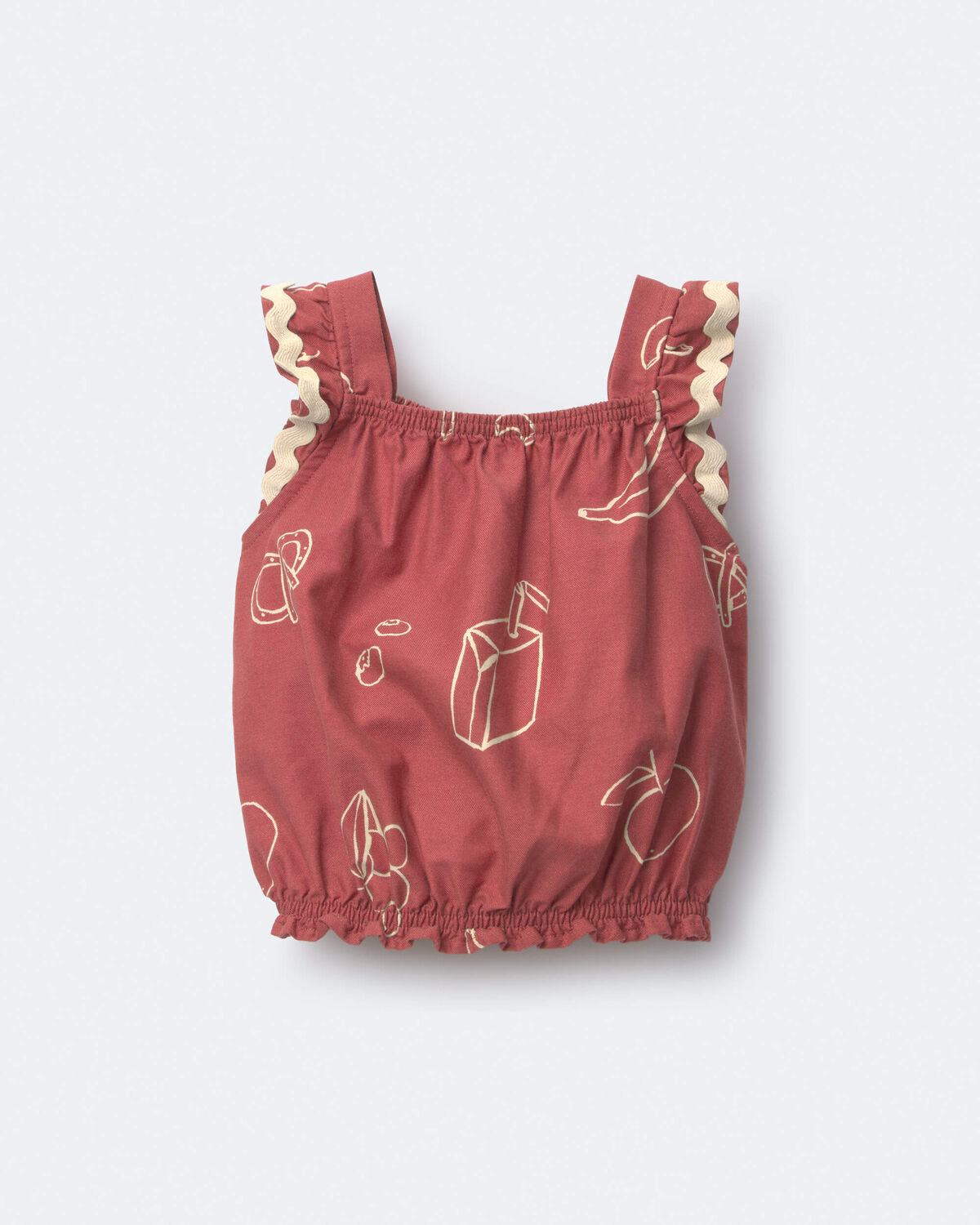 Toddler Girl Ruffle Peplum Top in Snack Print - Red - Image 6