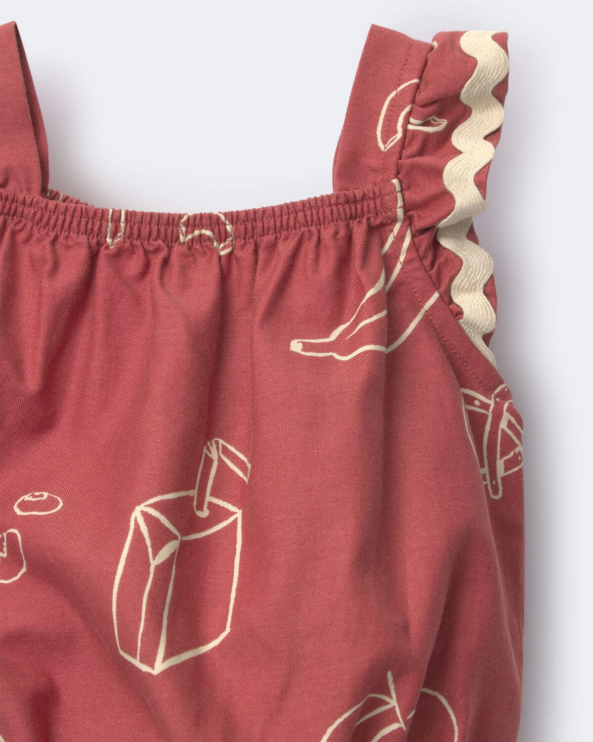 Toddler Girl Ruffle Peplum Top in Snack Print - Red - Image 2