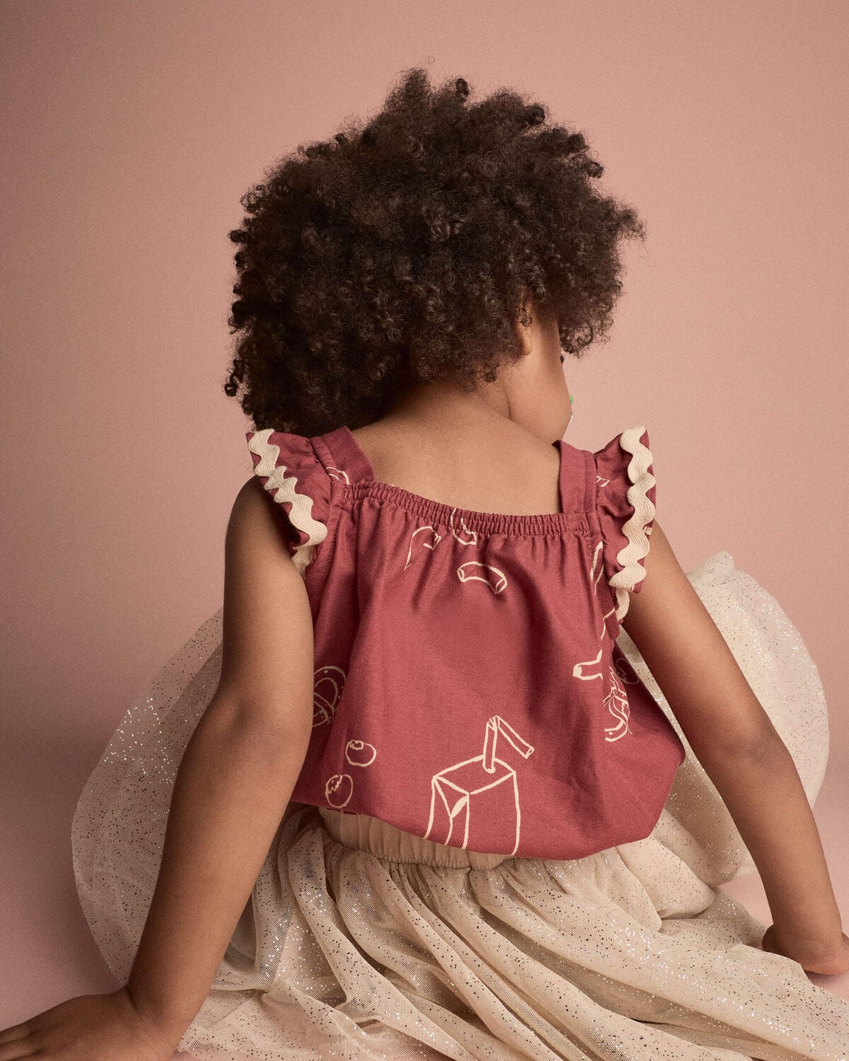 Toddler Girl Ruffle Peplum Top in Snack Print - Red - Image 3
