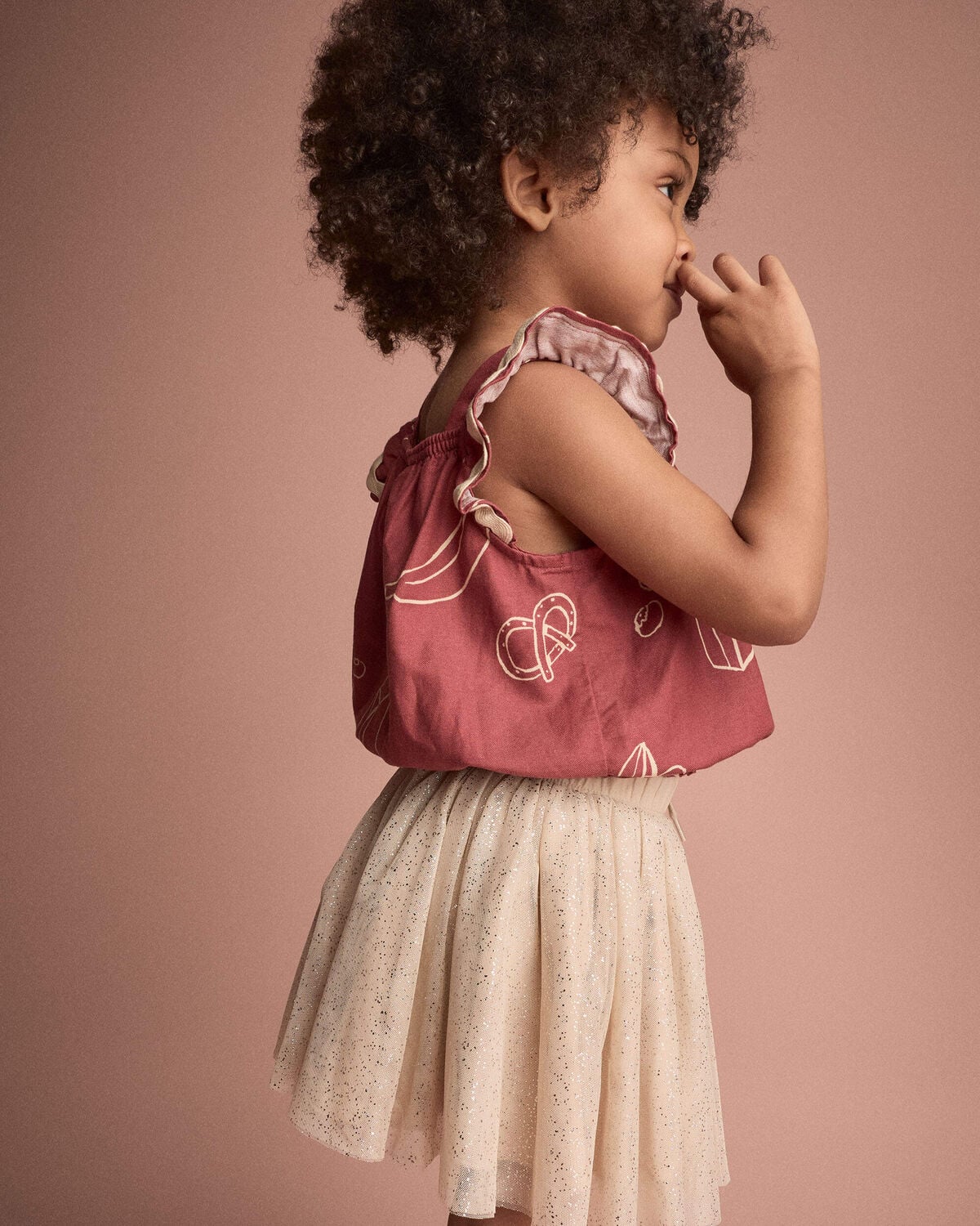 Toddler Girl Ruffle Peplum Top in Snack Print - Red - Image 5