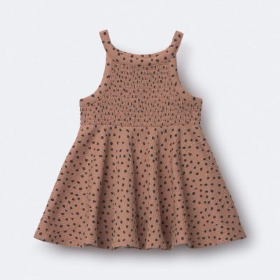 Toddler Girl Smocked Peplum Top in Dot Print - Tan