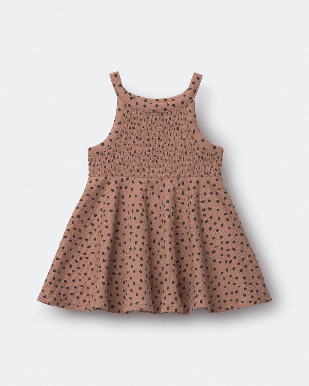 Toddler Girl Smocked Peplum Top in Dot Print - Tan