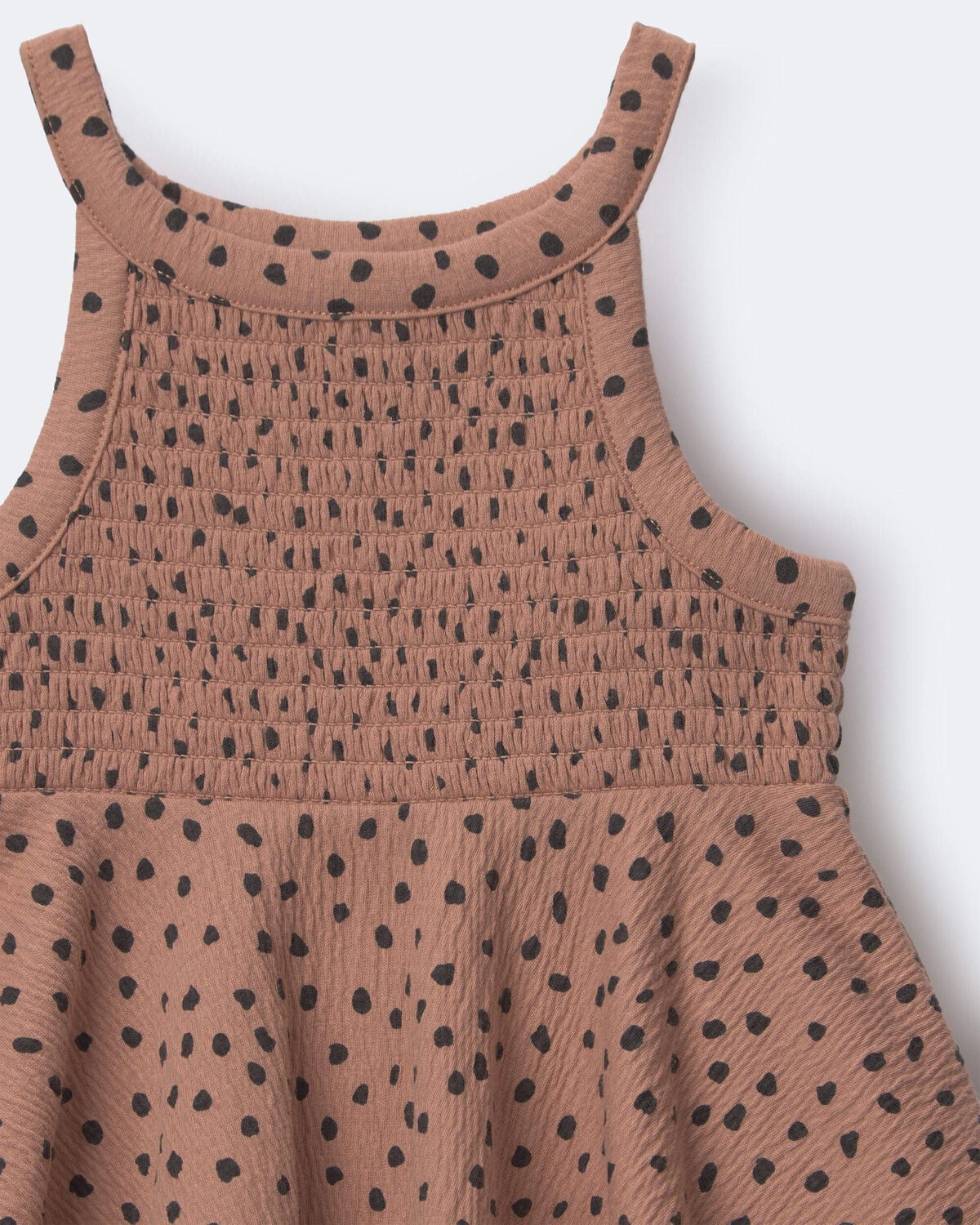 Toddler Girl Smocked Peplum Top in Dot Print - Tan - Image 2