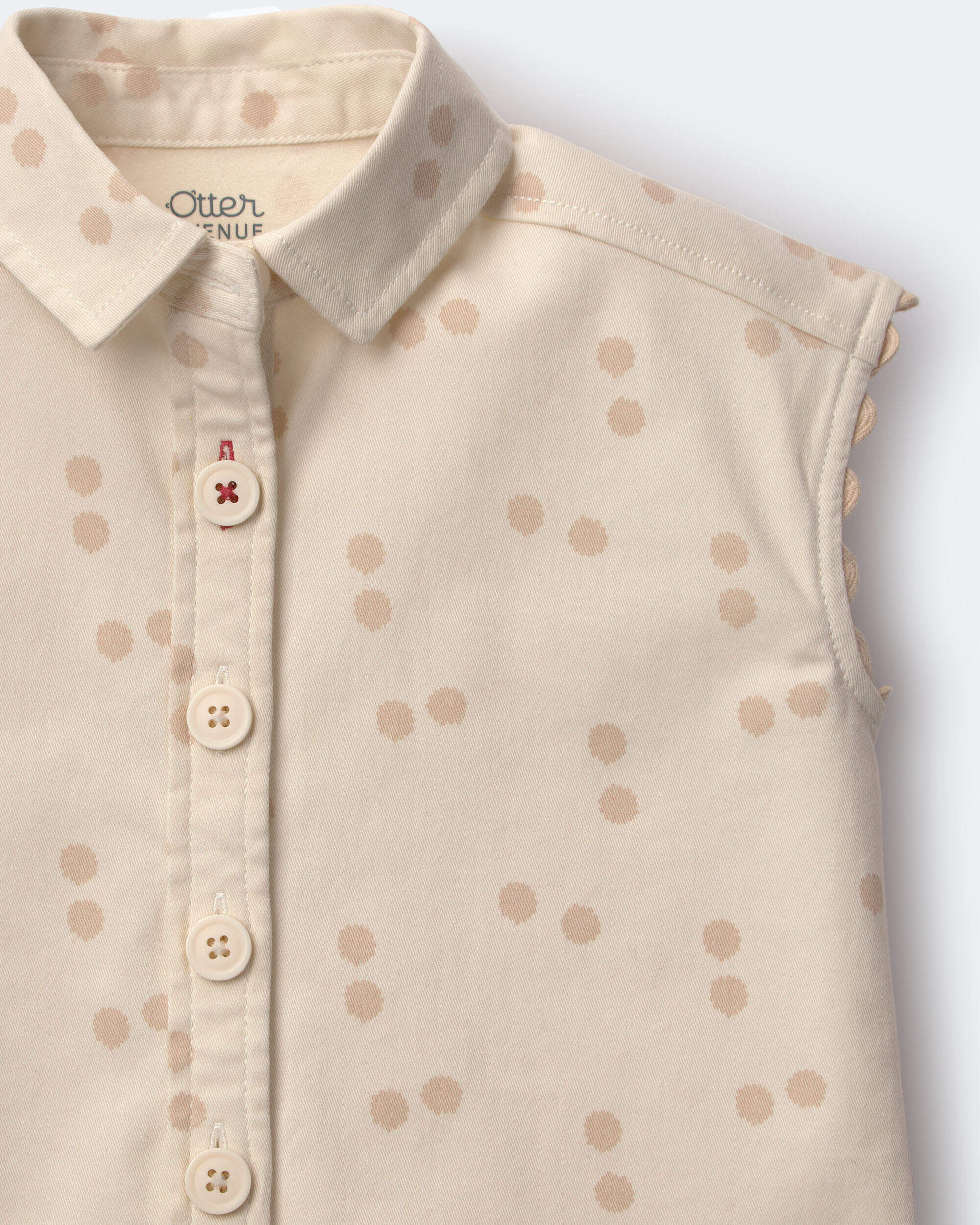 Toddler Girl Sleeveless Button-Down Top in Dot Print - Tan - Image 4