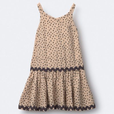Toddler Girl Ric-Rac Drop-Waist Peplum Dress in Dot Print - Khaki