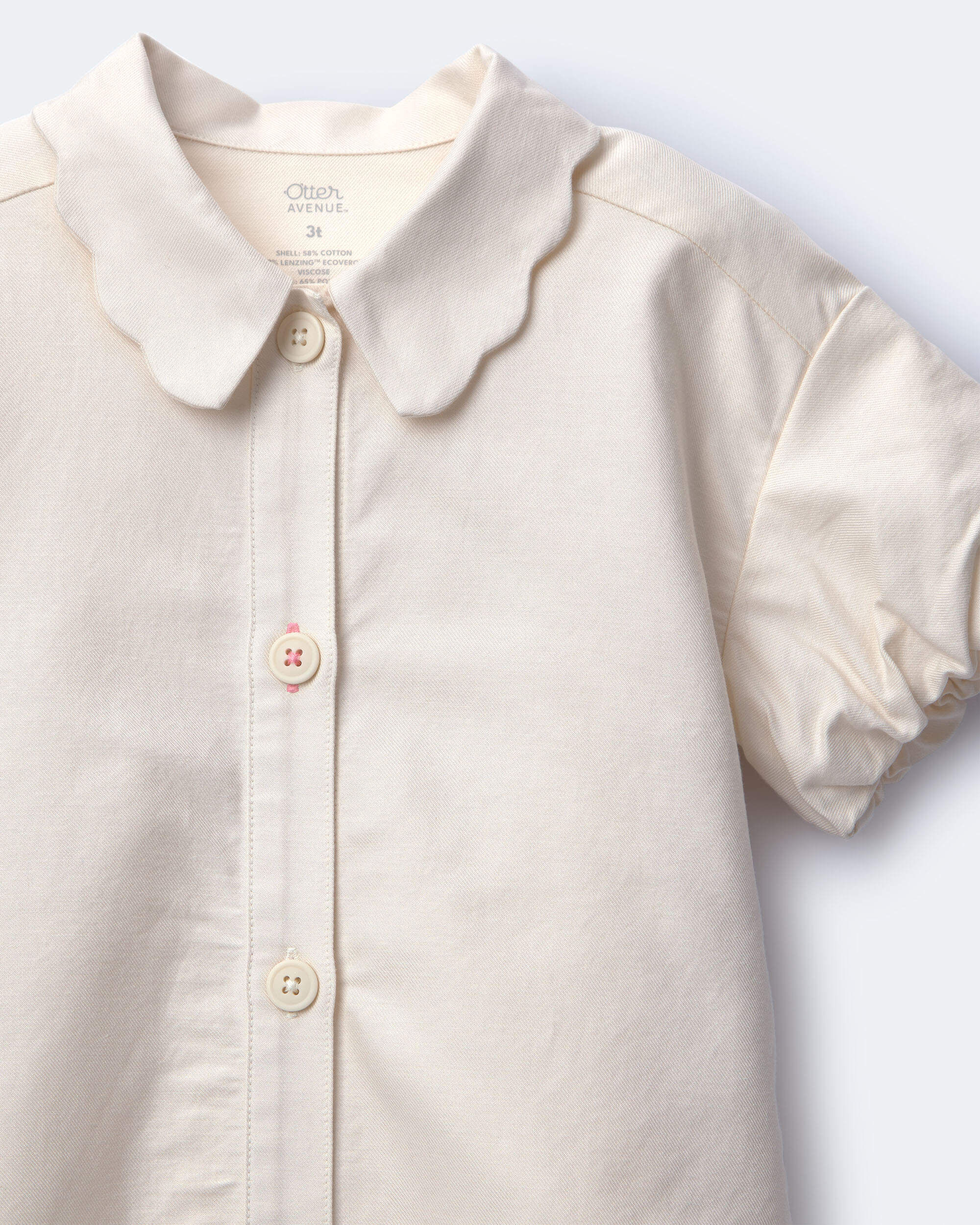Toddler Girl Scalloped Collar Top - Cream - Image 3