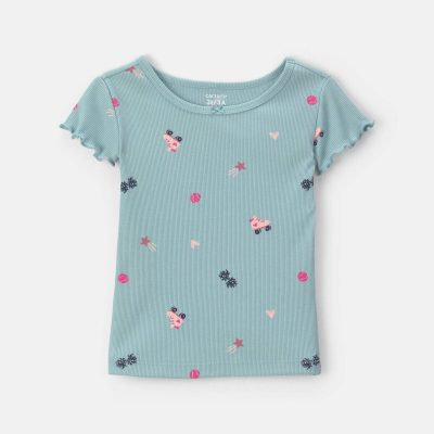 Toddler Girl Roller Skate Rib Top - Blue
