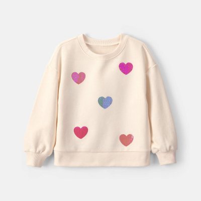 Toddler Girl Sequin Heart French Terry Pullover Sweatshirt - Cream