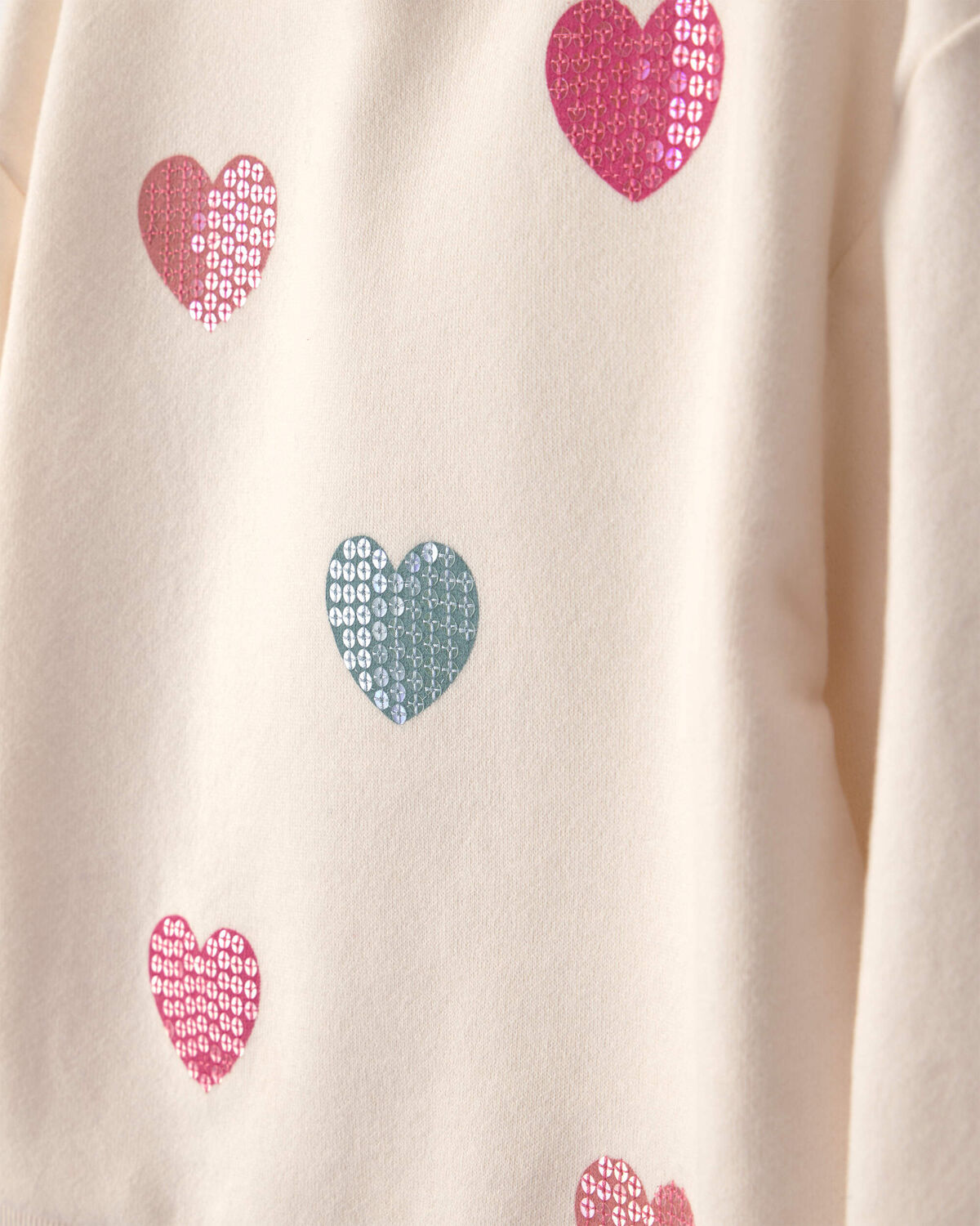 Toddler Girl Sequin Heart French Terry Pullover Sweatshirt - Cream - Image 2